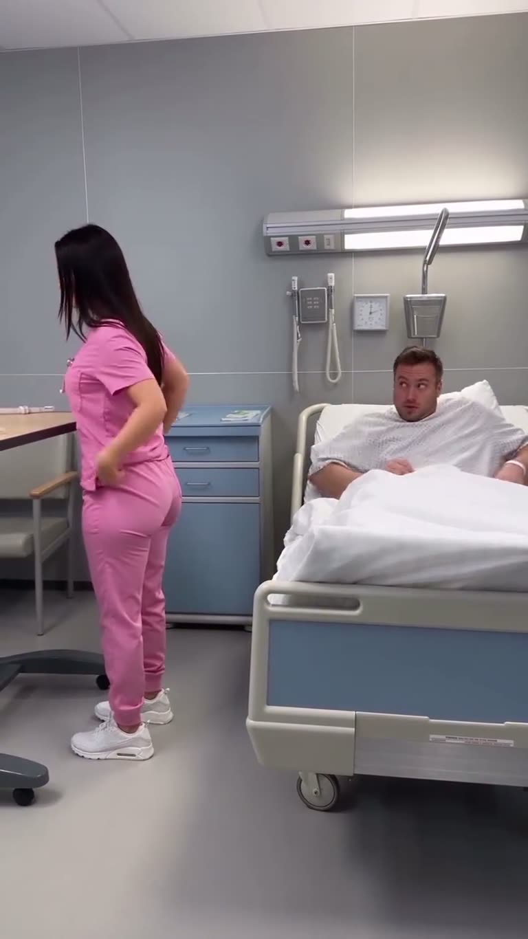 Hospital Skit Clip: A Nurse's Pose, a Patient's Wide-Eyed Stare