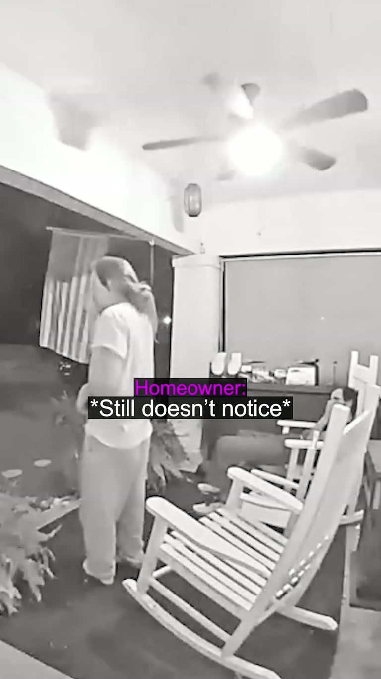 Porch Camera Captures Woman Missing a Stranger Feet Away