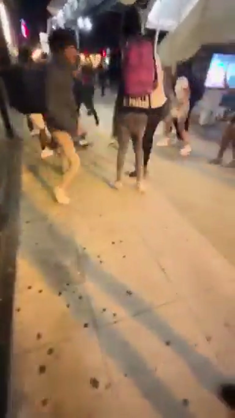 Night Sidewalk Scuffle Draws a Crowd and a Wall of Cameras