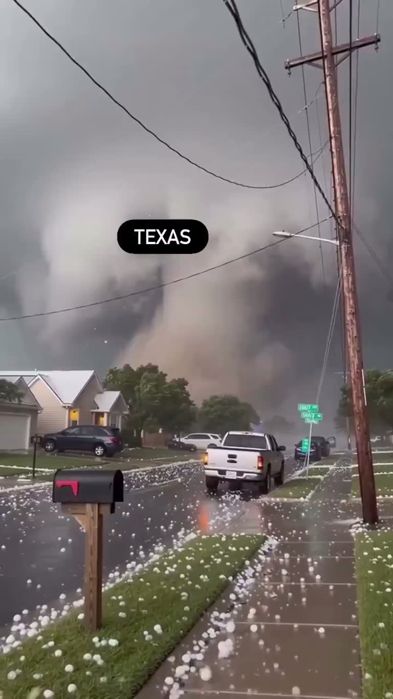 Texas Street Buried in Hail as a Massive Storm Wall Rolls In