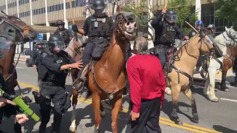 Los Angeles Mounted Police Push Elderly Man; Clip Divides Viewers