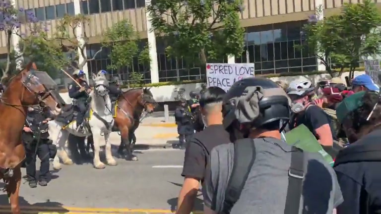 Los Angeles Mounted Police Push Elderly Man; Clip Divides Viewers