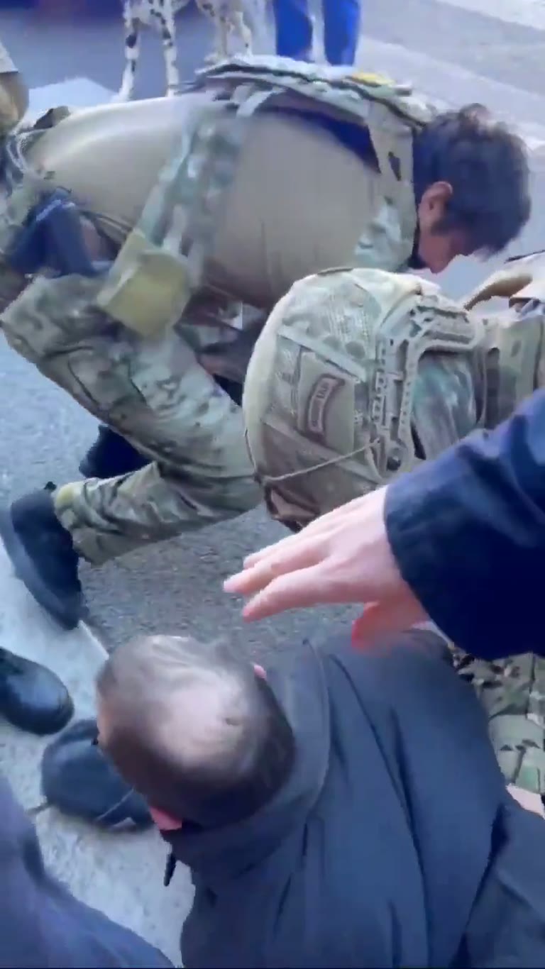 Video Shows Camouflage-Clad Group Restraining People on Street