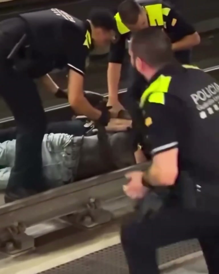 Six Officers Climb Down to the Tracks While a Platform Watches