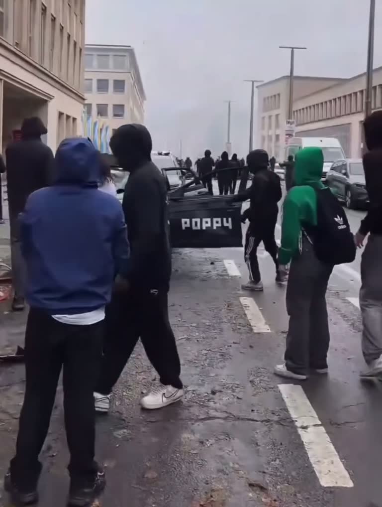 Brussels Crowd Swarms Marked Police Car as Bystanders Film