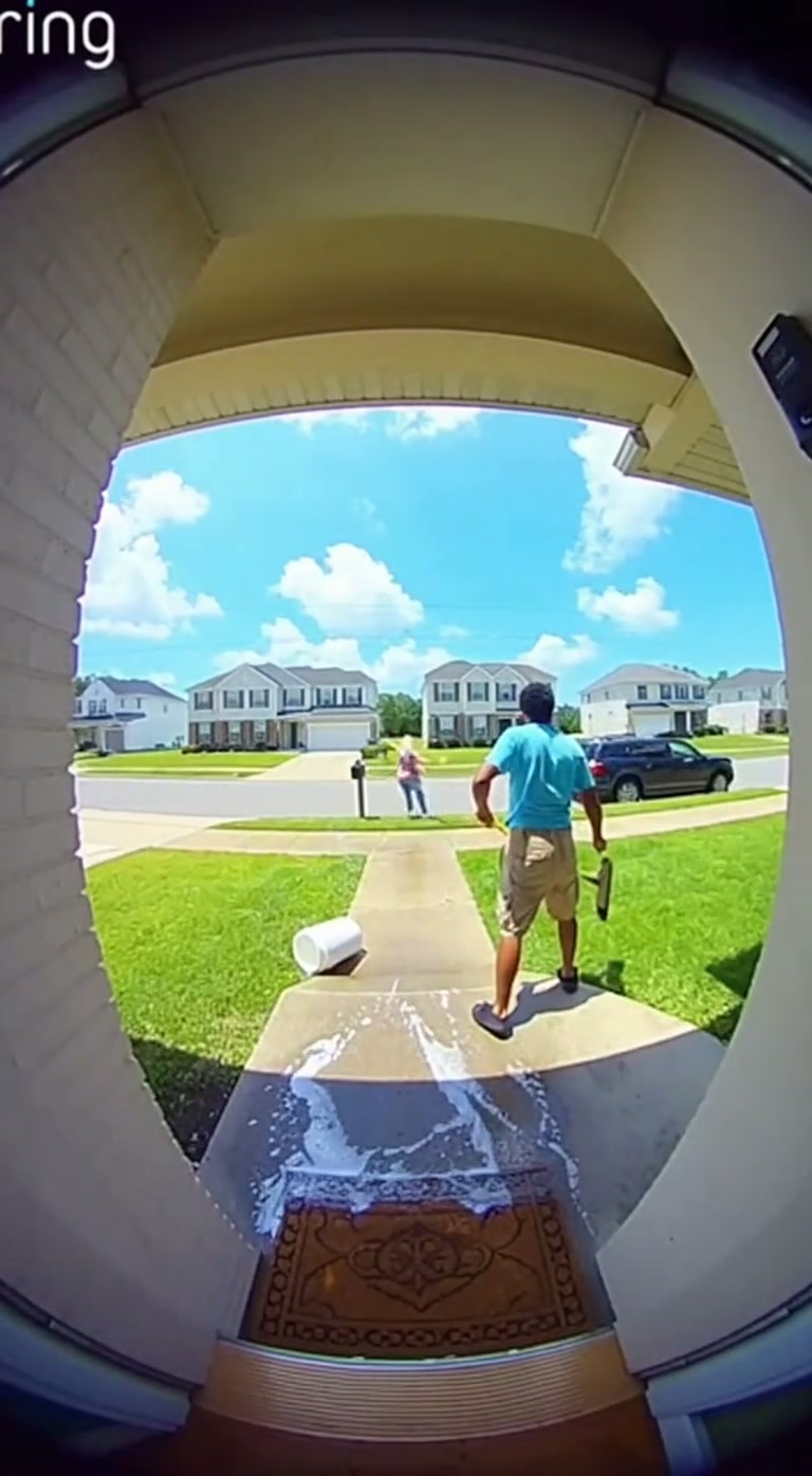 Ring Camera Captures Heated Sidewalk Confrontation Over Daily Yard Washing