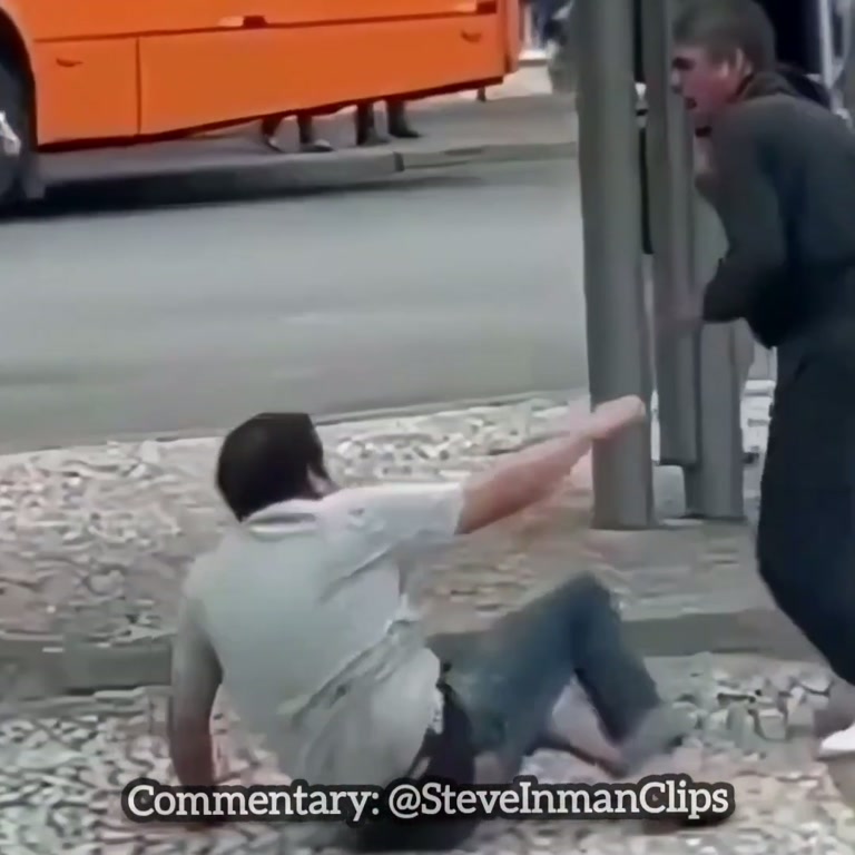 Chaos on the cobbles as a dog joins a street brawl in broad daylight
