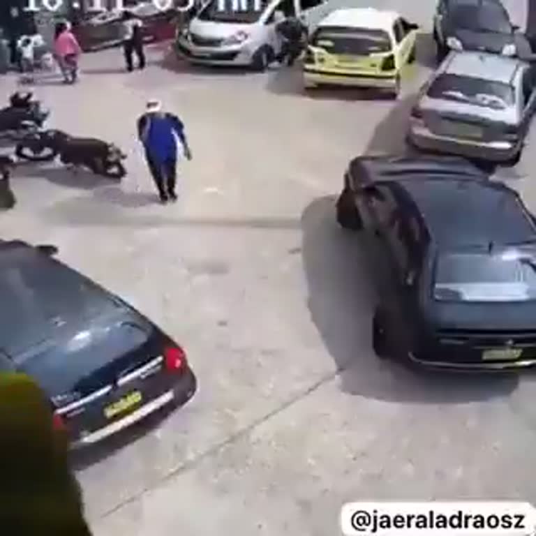 Moment fleeing suspect is stopped by flying kick in car park
