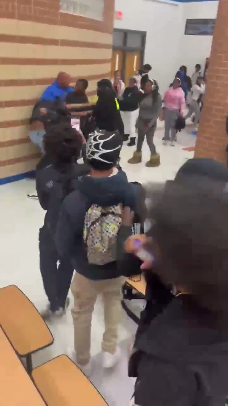 Chaos erupts in school cafeteria as lunchtime brawl breaks out