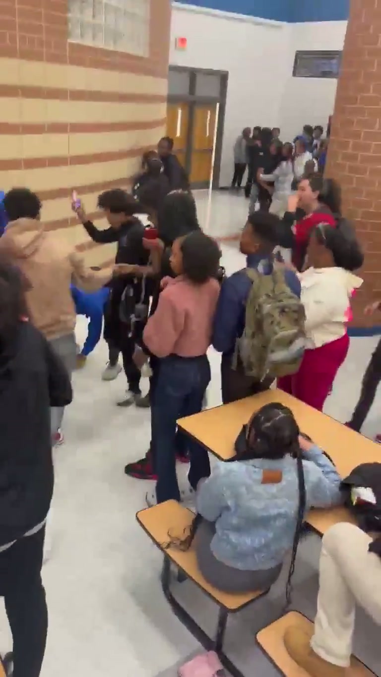 Chaos erupts in school cafeteria as lunchtime brawl breaks out
